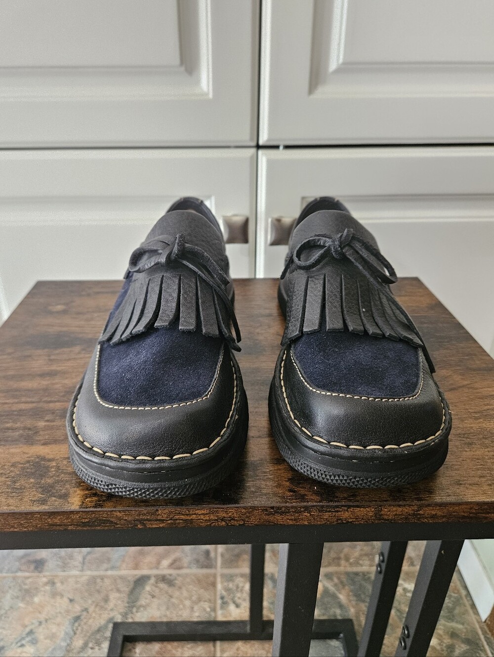 VTG Born Y2k 90s Alt Grunge Goth Witchy Fringe Kiltie Bow Leather Suede Loafers - Picture 2 of 8